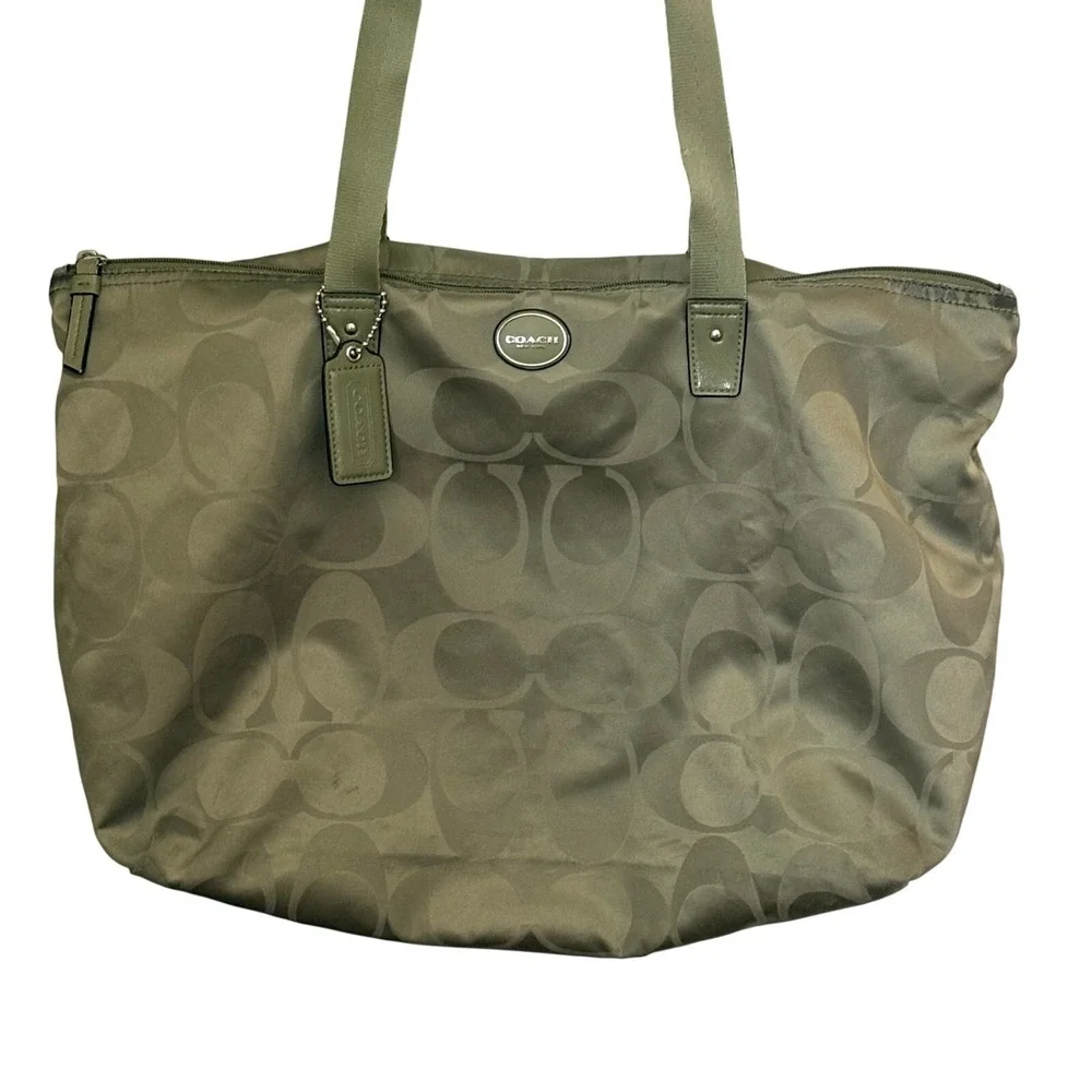 Coach Getaway Sage Green Nylon Signature Packable Weekender Tote Bag Pouch READ